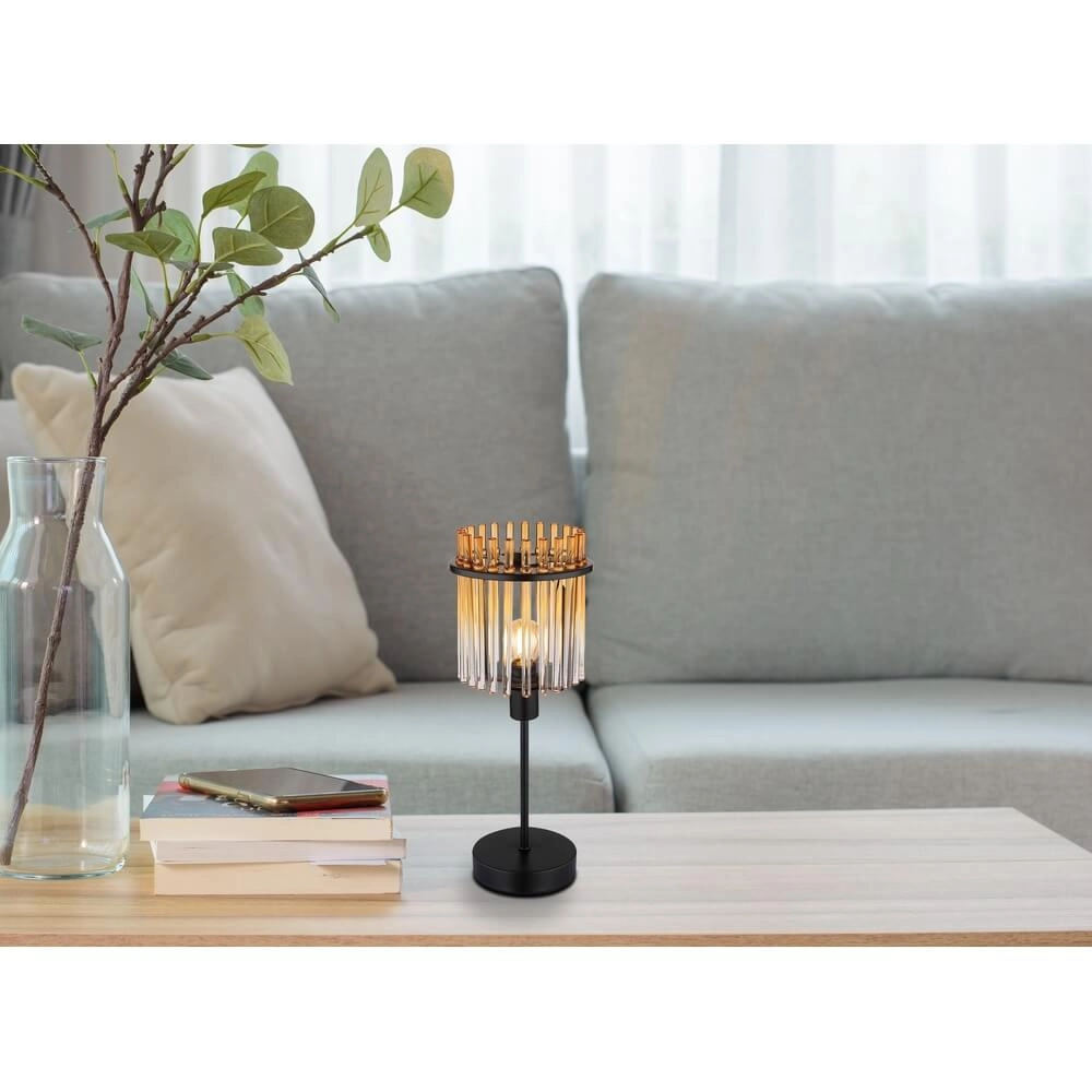 Black table lamp Gorley with amber glass Ø 15cm Globo 9007371474981