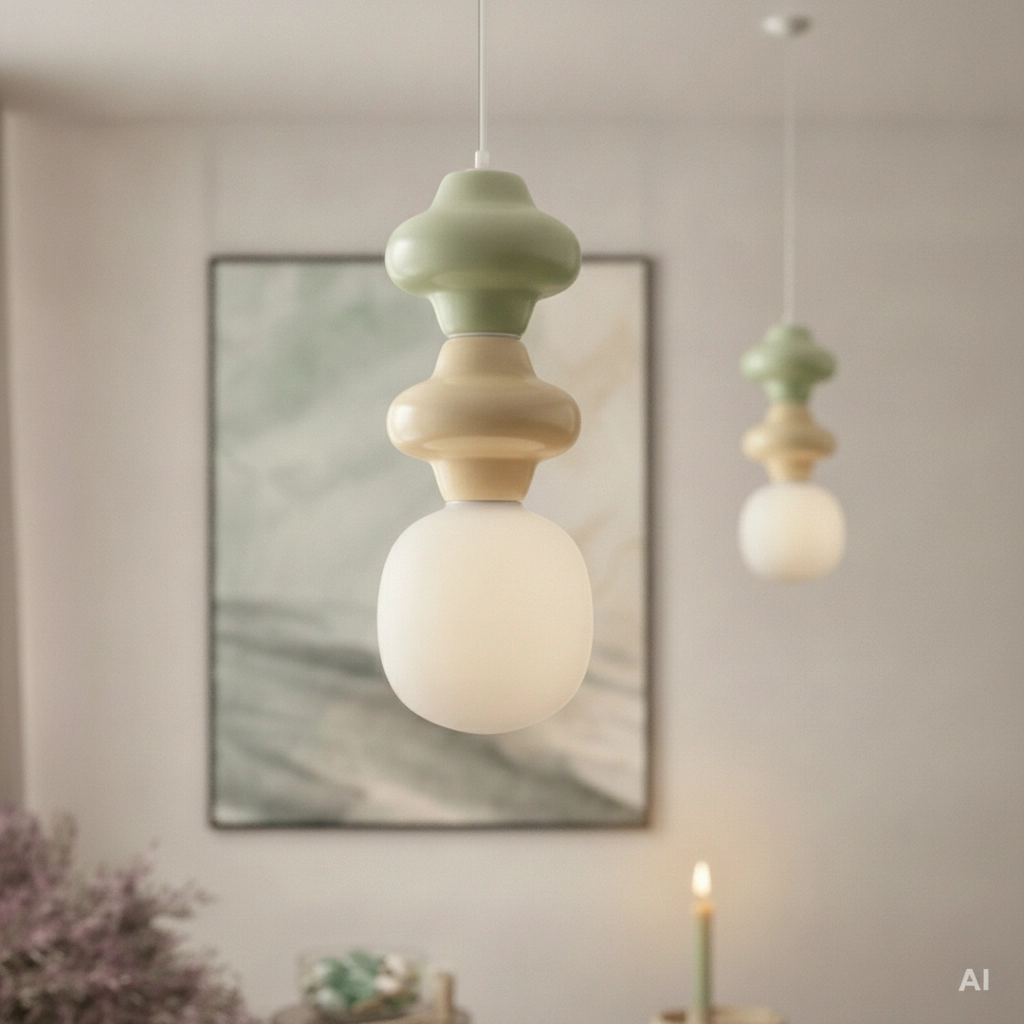Pendant lamp Clio M green and yellow ceramic