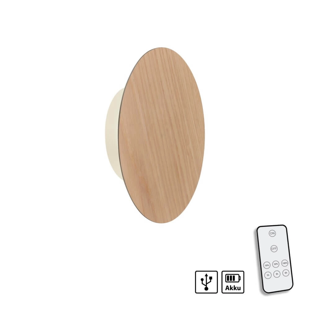 Design wall lamp Akku Puntua Ø 18cm wood Paul Neuhaus 4012248375785