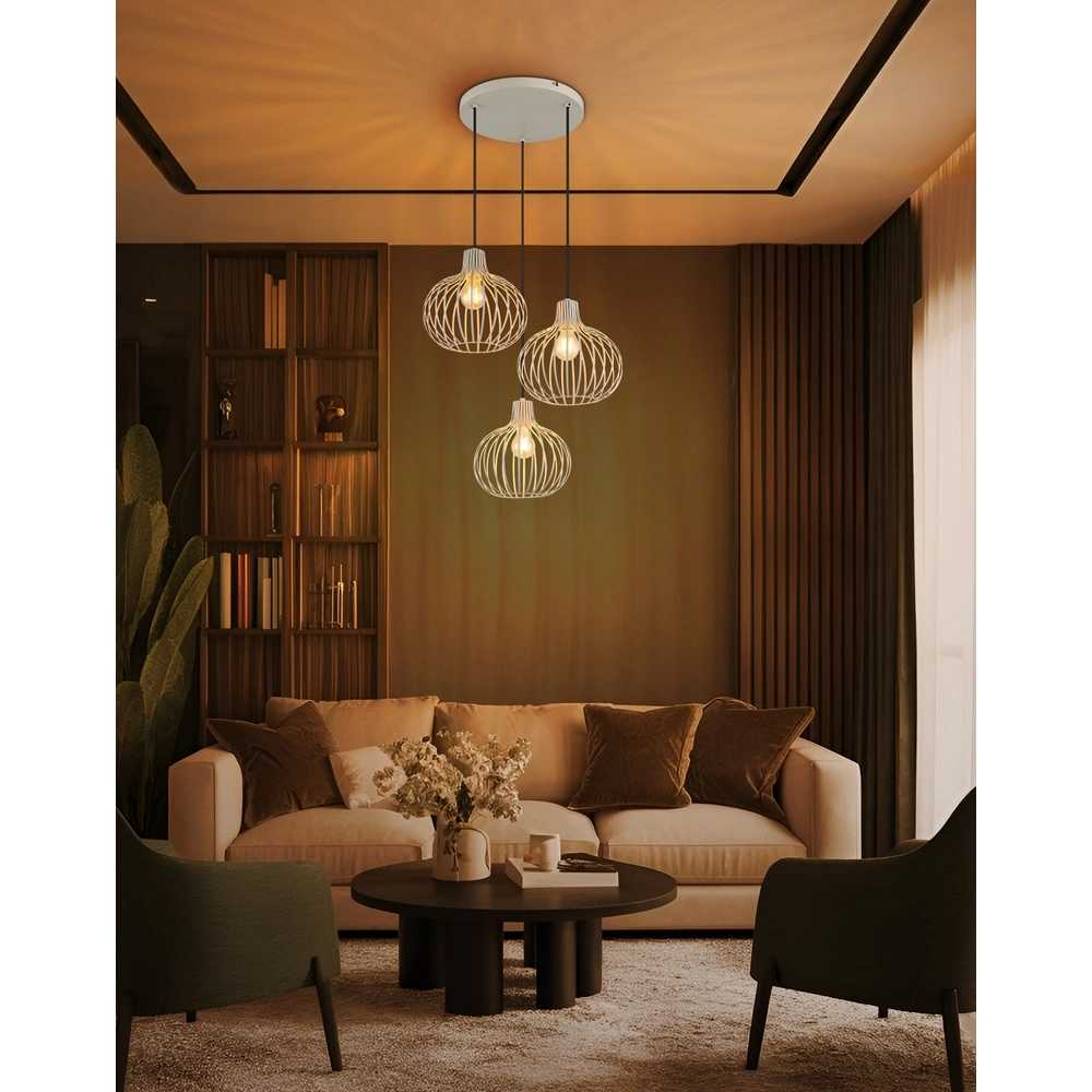 Design pendant lamp Mateo 3-light round cream Globo 9007371566150