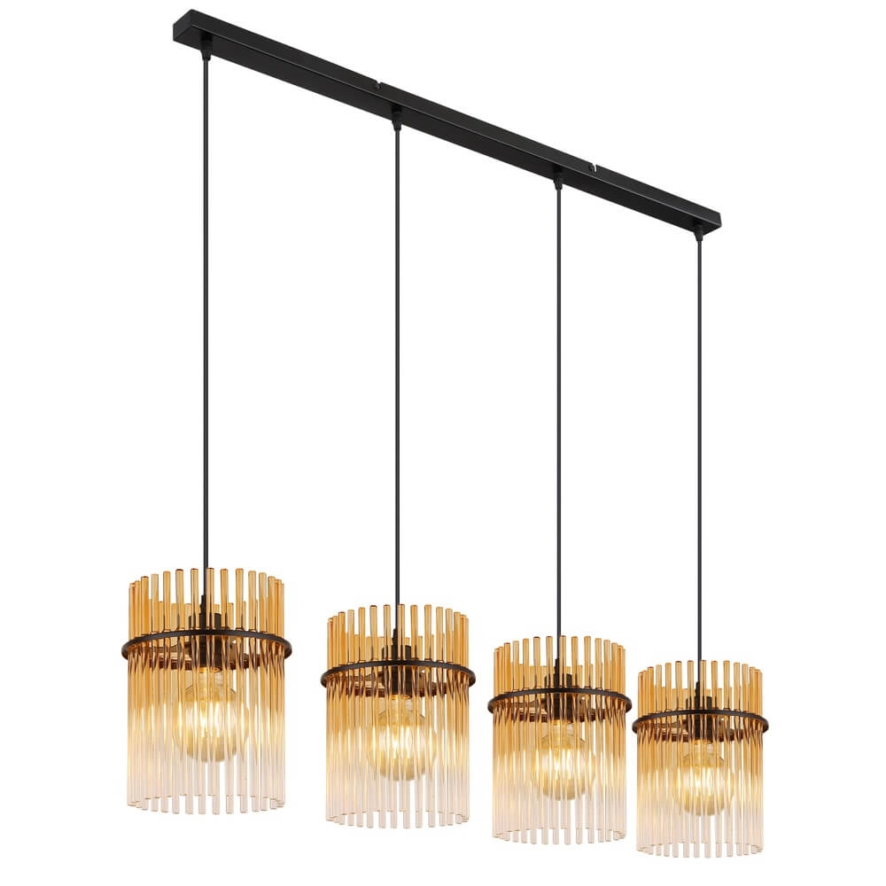 Black pendant lamp Gorley with amber glass 4-lights