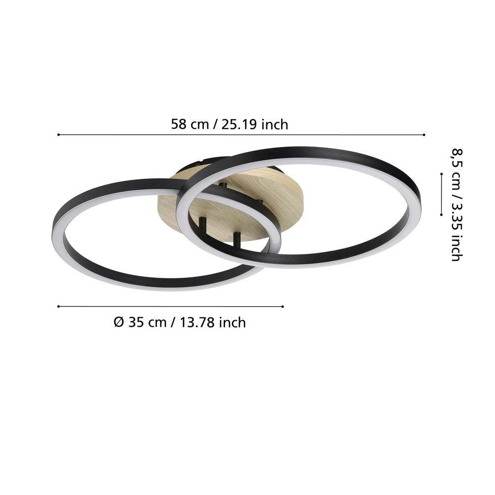 Zigbee ceiling lamp Lomaltas-Z black with wood look - round Eglo 9008606327898