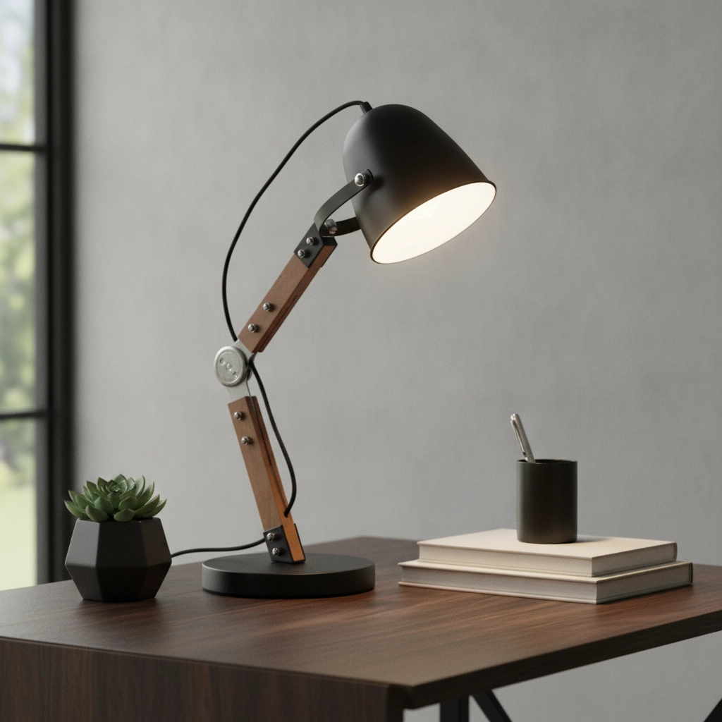 Rural desk lamp Cooper black with wood