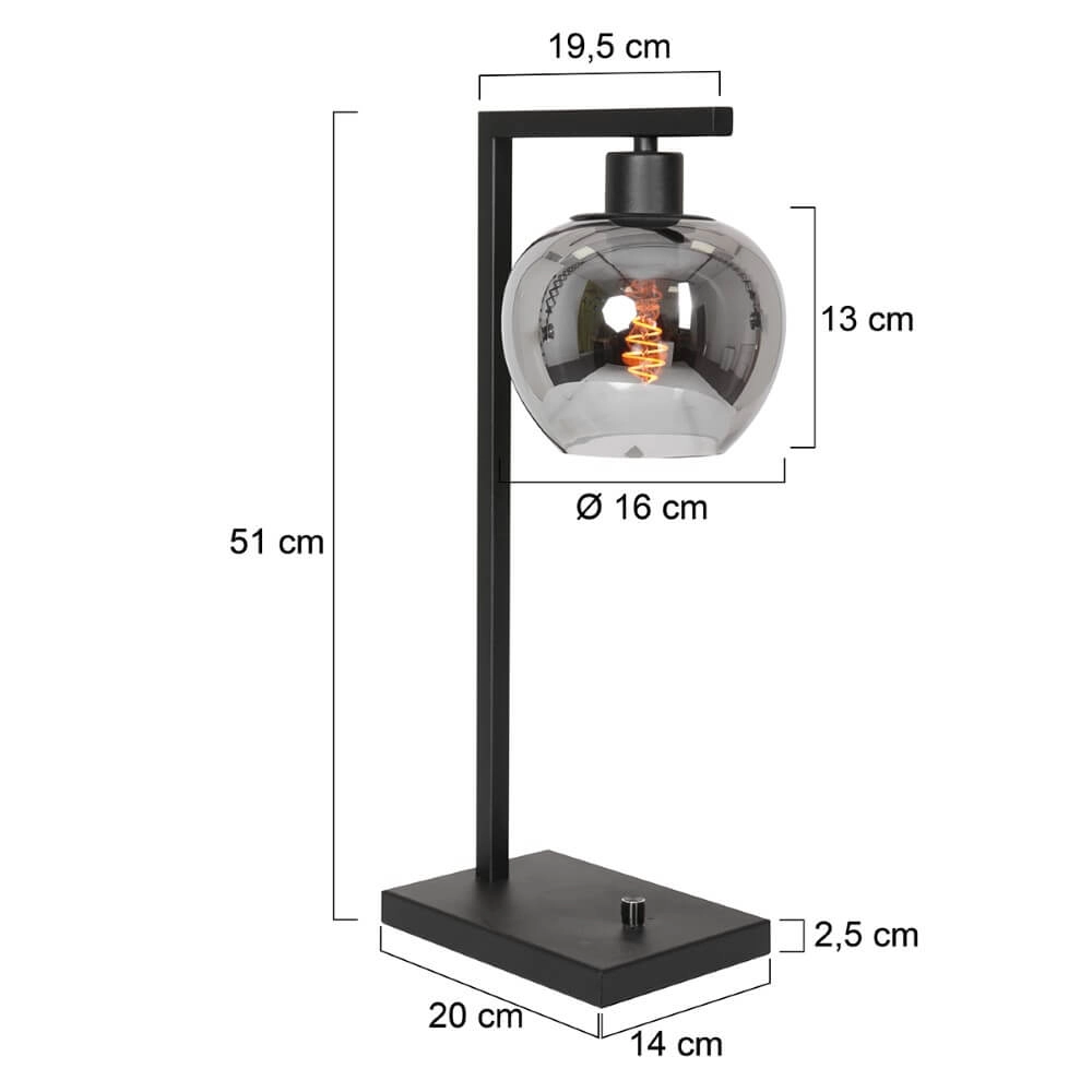 Black table lamp Lotus with smoked glass Steinhauer 8712746167702