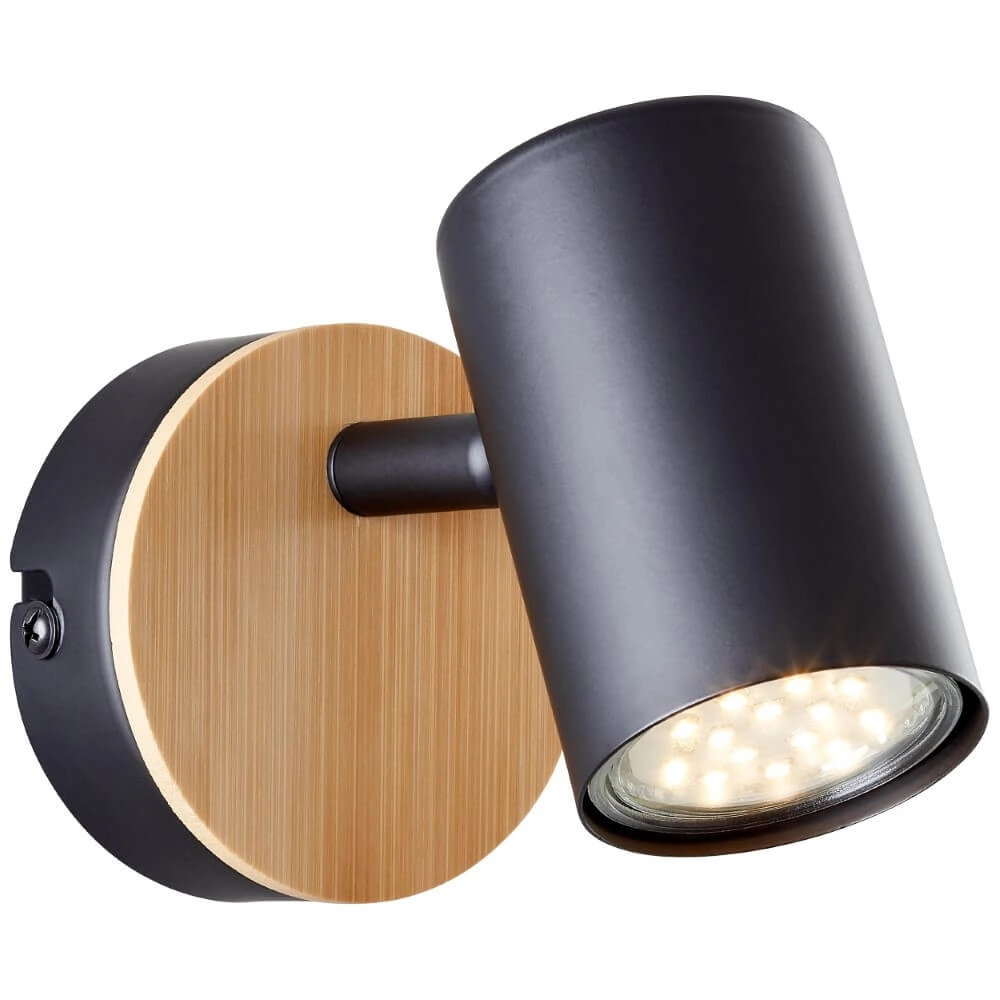 Wall lamp Niels black with wood