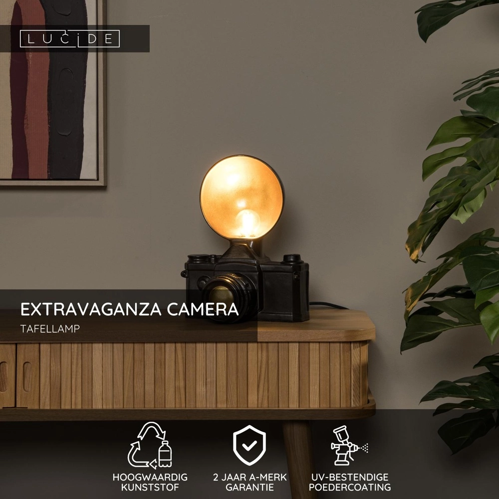 Nostalgic table lamp Extravaganza Camera black with gold Lucide 5411212345769