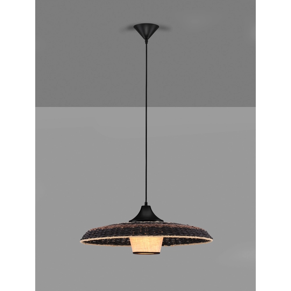 Pendant lamp Capa black with rattan