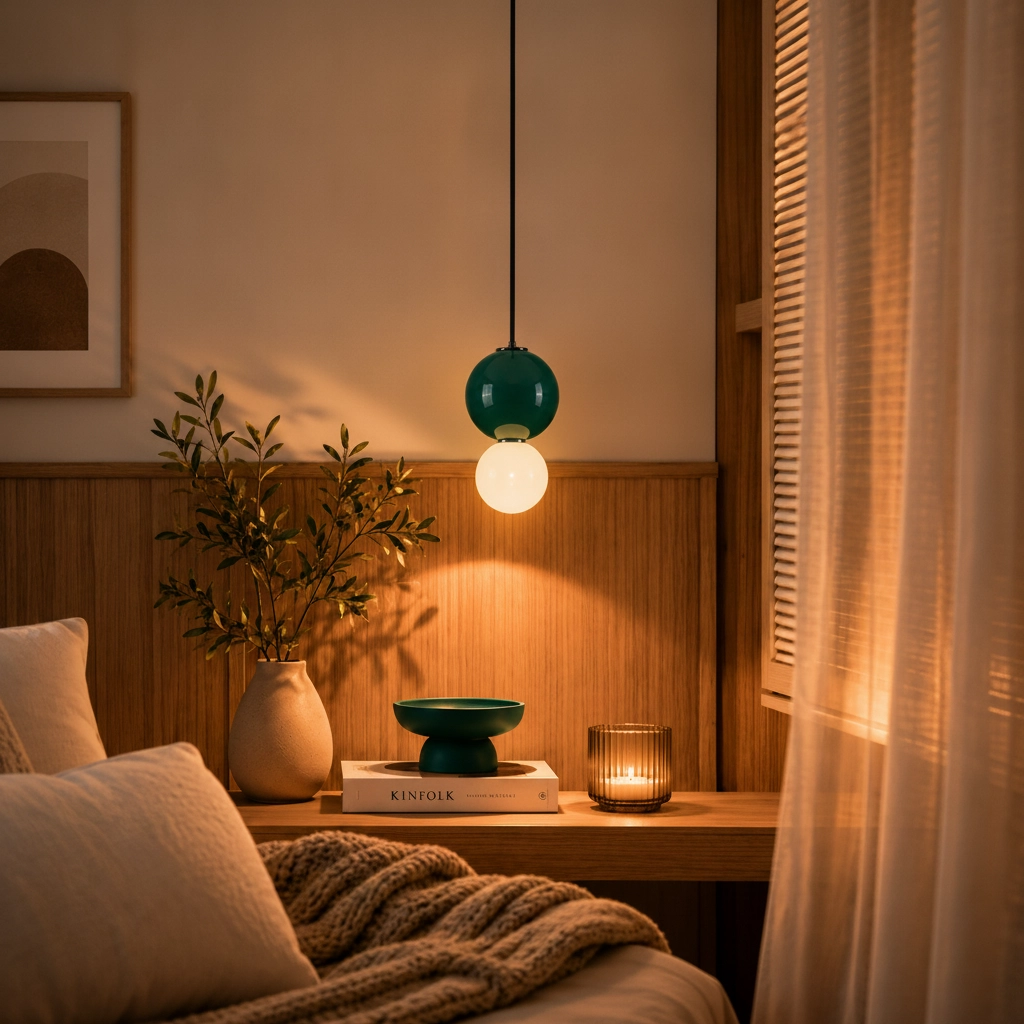Pendant lamp Noesis Ø 15cm green with white