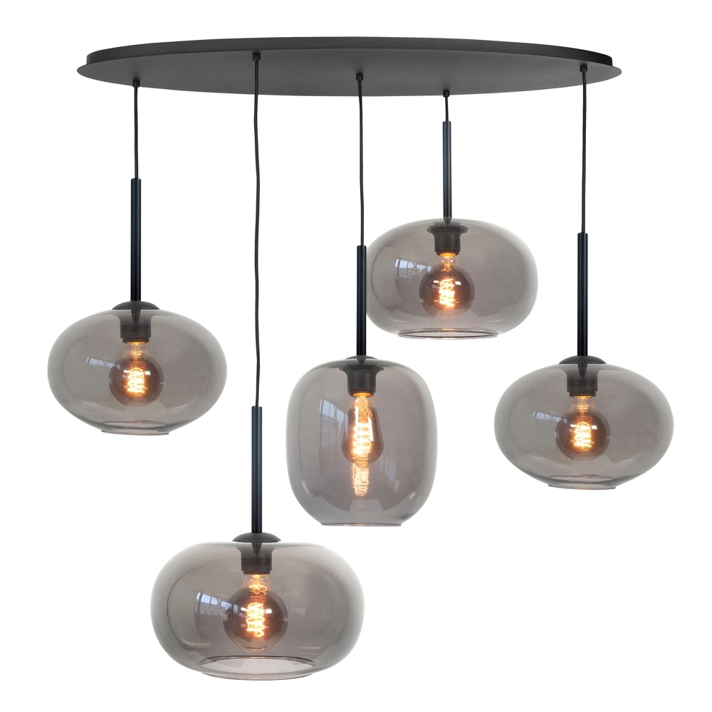 Pendant lamp Bellini black with smoke glass 5-lights