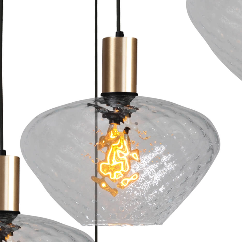 5-light loft hanging lamp - gold - Porto with Blossom clear lenses Masterlight 8718121271064