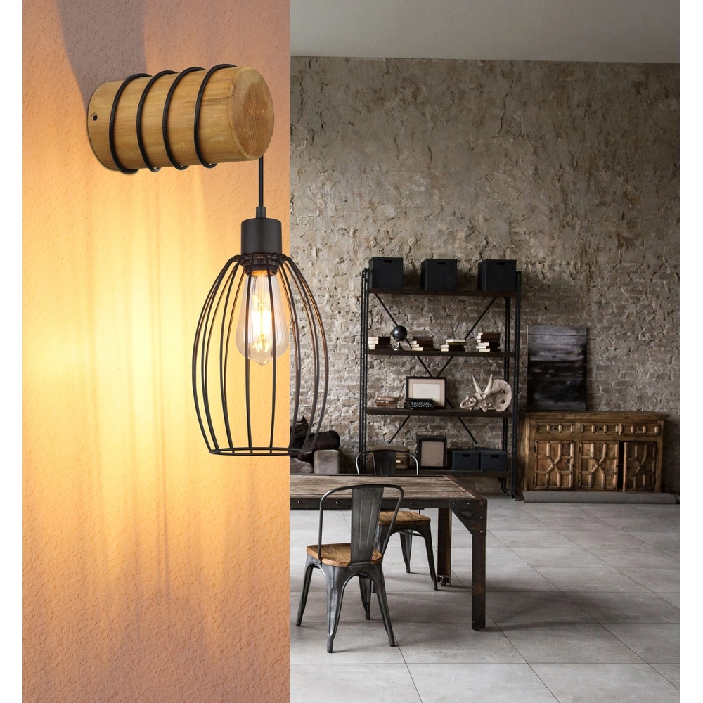 Wall light Berti black with wood Globo 9007371580330