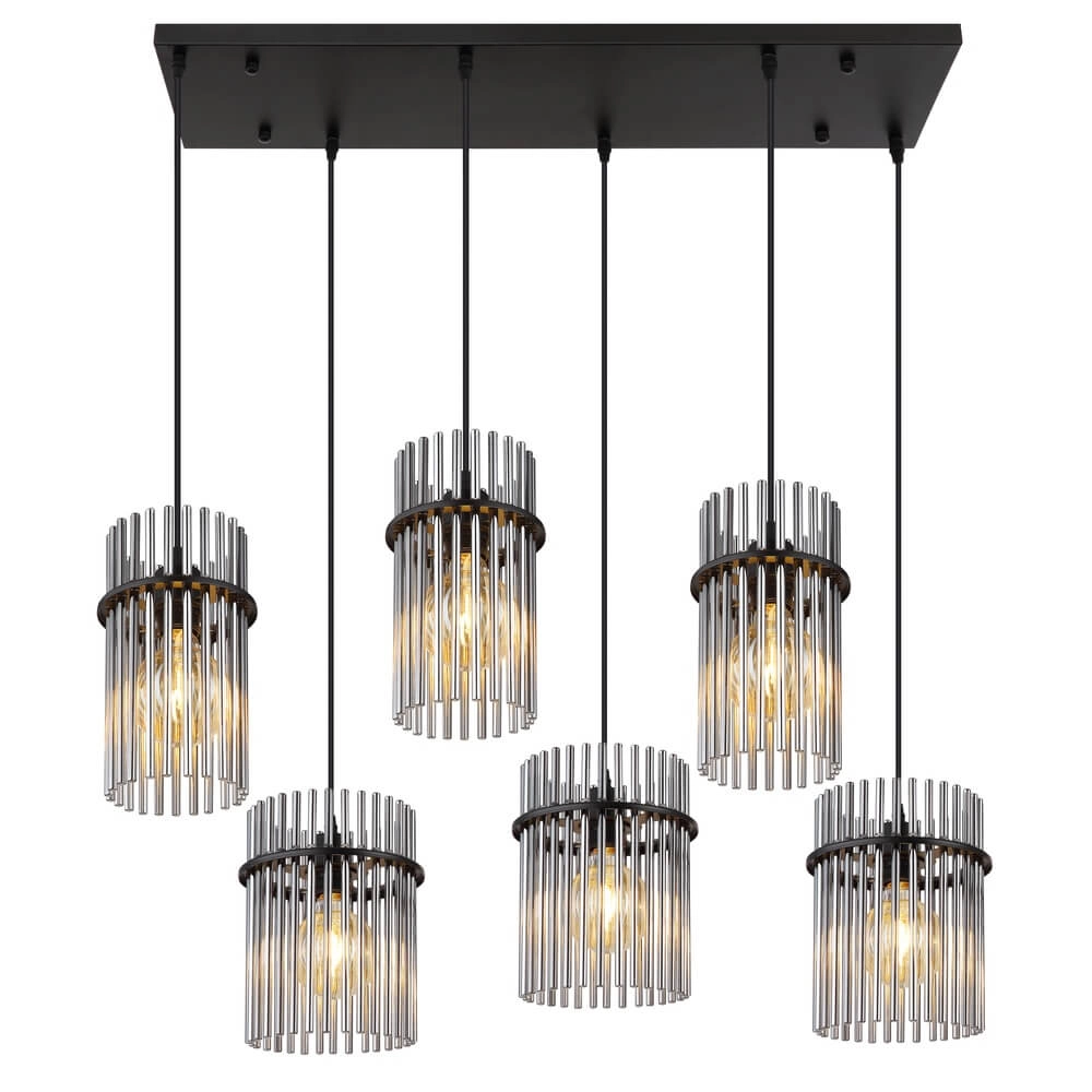 Black pendant lamp Gorley with smoke glass 6-lights Globo 9007371474943