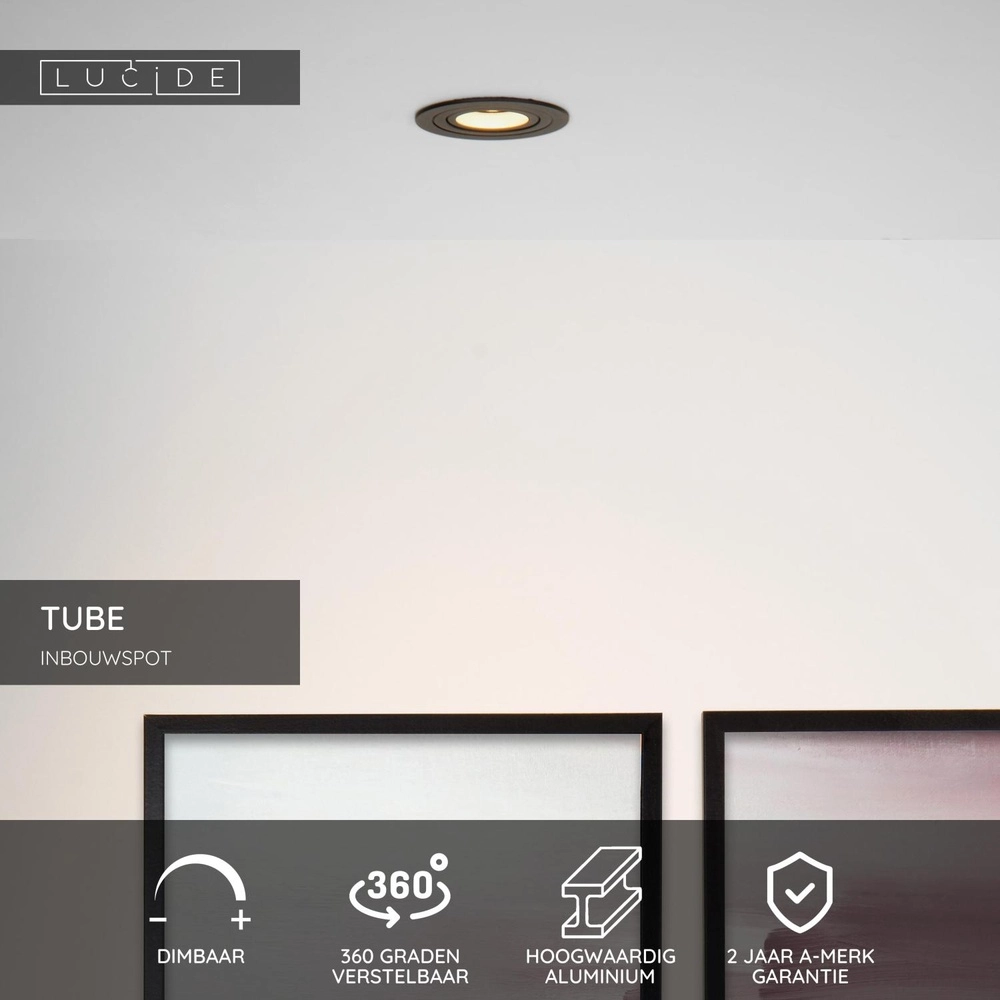 Recessed spotlight Tube black Ø 9,2cm Lucide 5411212221308