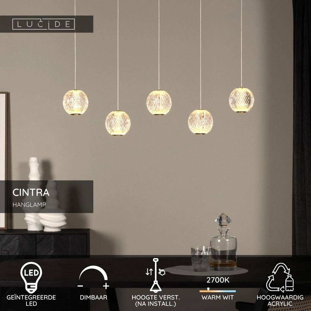 Golden pendant lamp Cintra 5-light Lucide 5411212134400