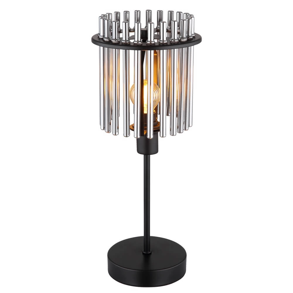 Black table lamp Gorley with smoke glass Ø 15cm