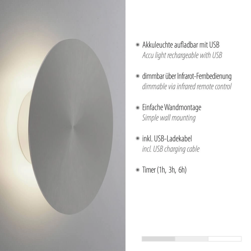 Design wall lamp Akku Puntua Ø 25cm grey Paul Neuhaus 4012248372517