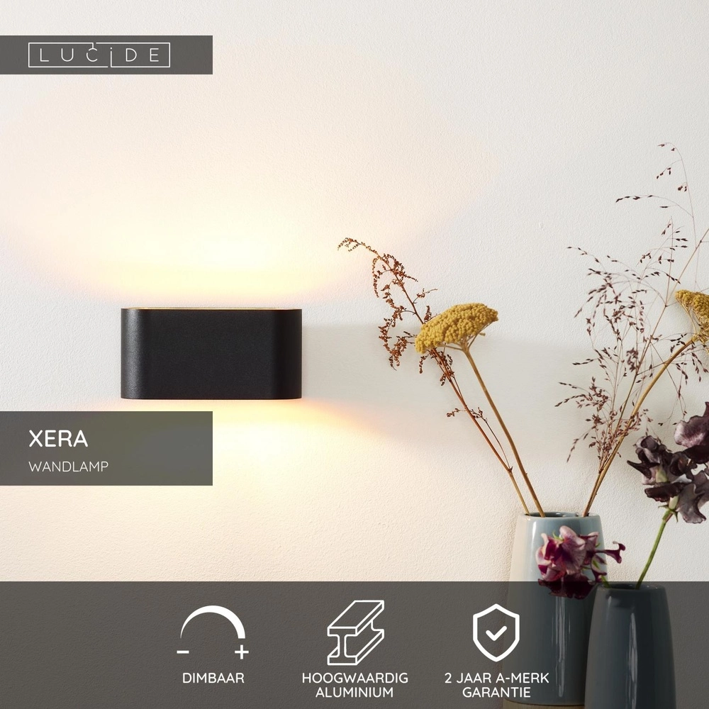 Wall lamp Xera 16cm black Lucide 5411212233684