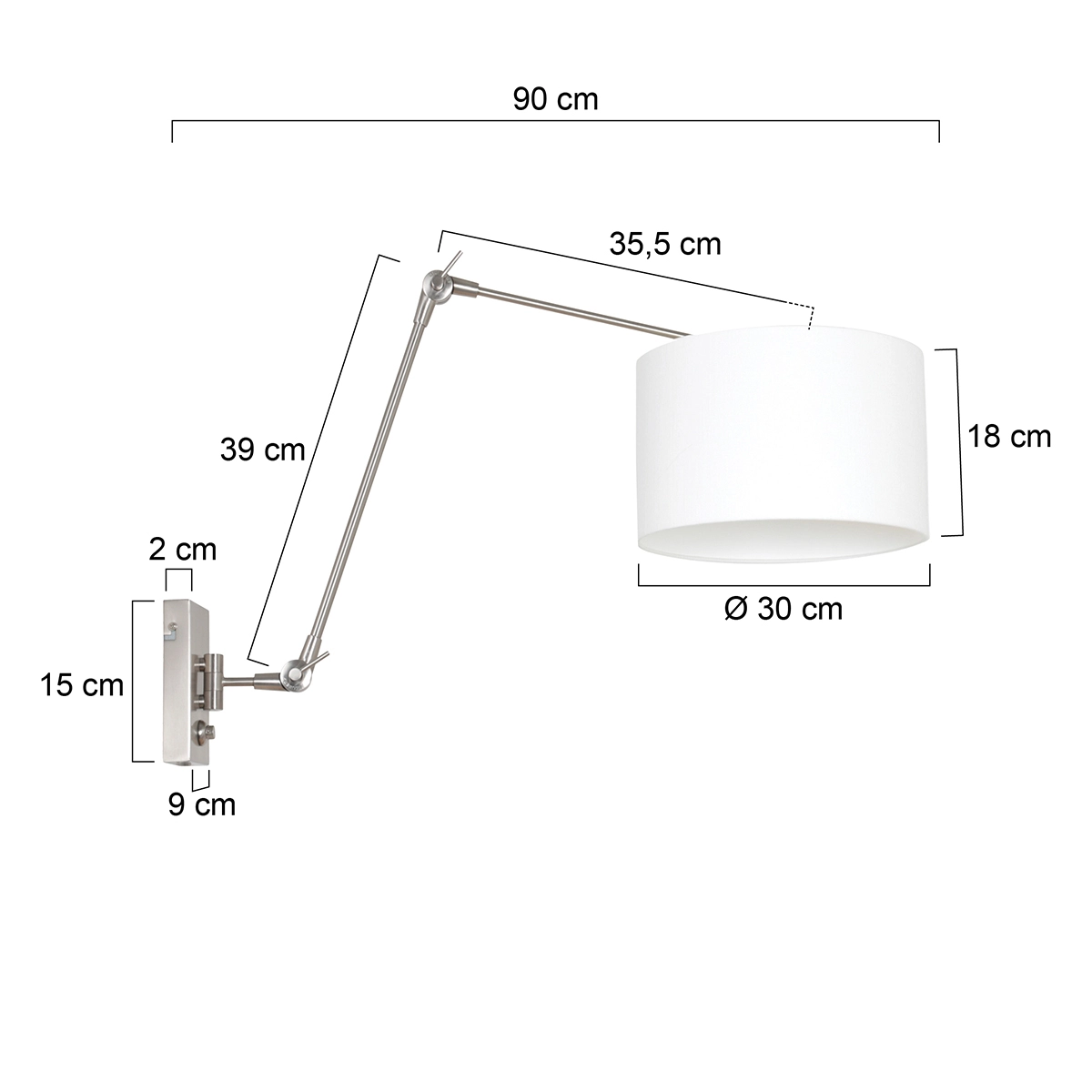 Wall Reading Lamp Prestige Chic Stainless steel with 30cm white linen shade Steinhauer 8712746145786