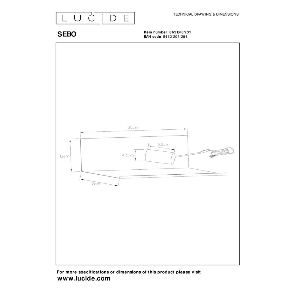 Bedside lamp Sebo white Lucide 5411212061294