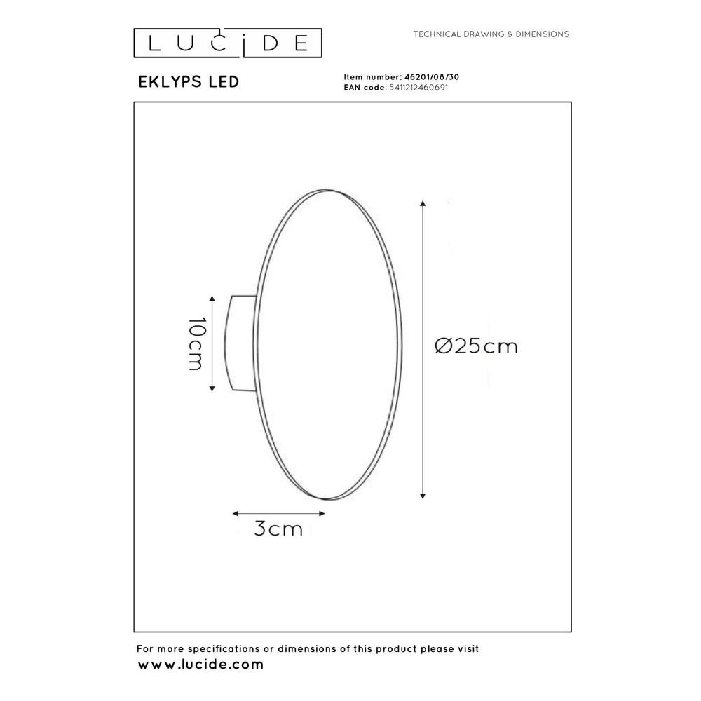 Design wall lamp Eklyps Led Ø 25cm black Lucide 5411212460691
