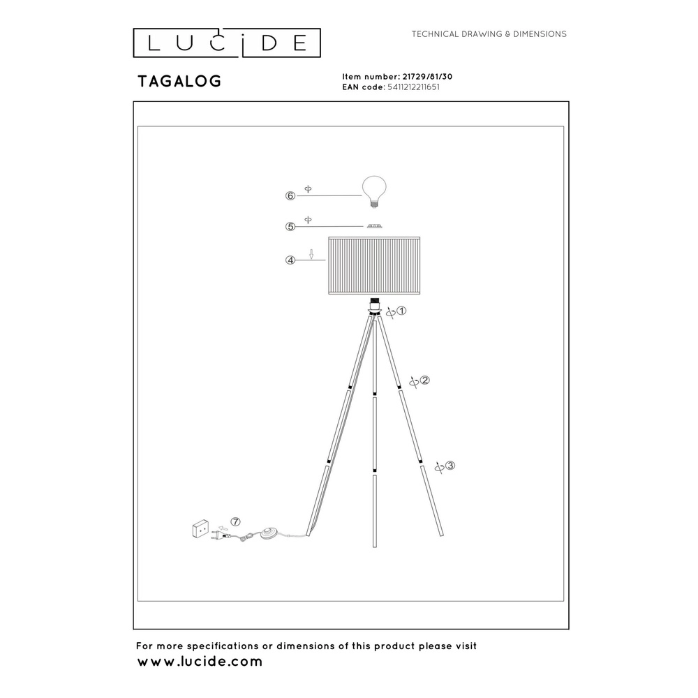 Floor lamp Tagalog Ø 55cm black Lucide 5411212211651