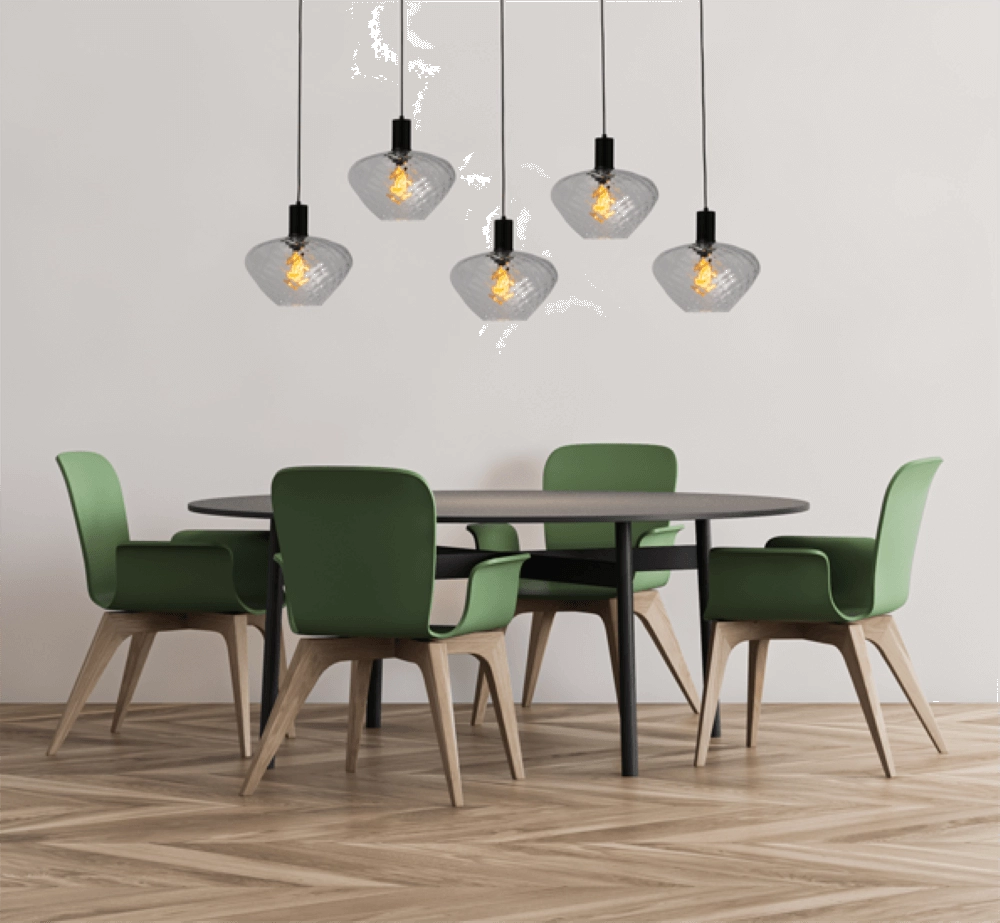 5-light hanging lamp - black - Porto with Blossom clear lenses Masterlight 8718121270227