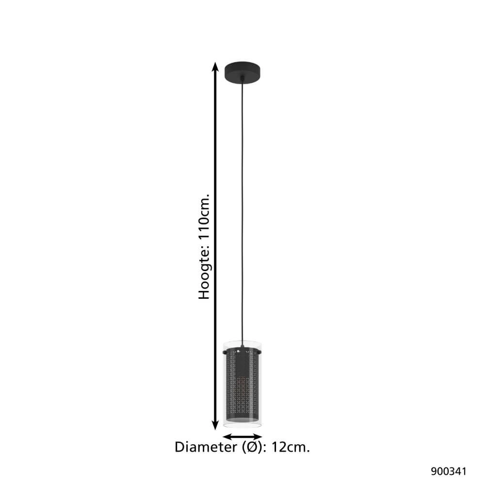 Hanging lamp Pinto Textil 1 black with glass Eglo 9008606235681