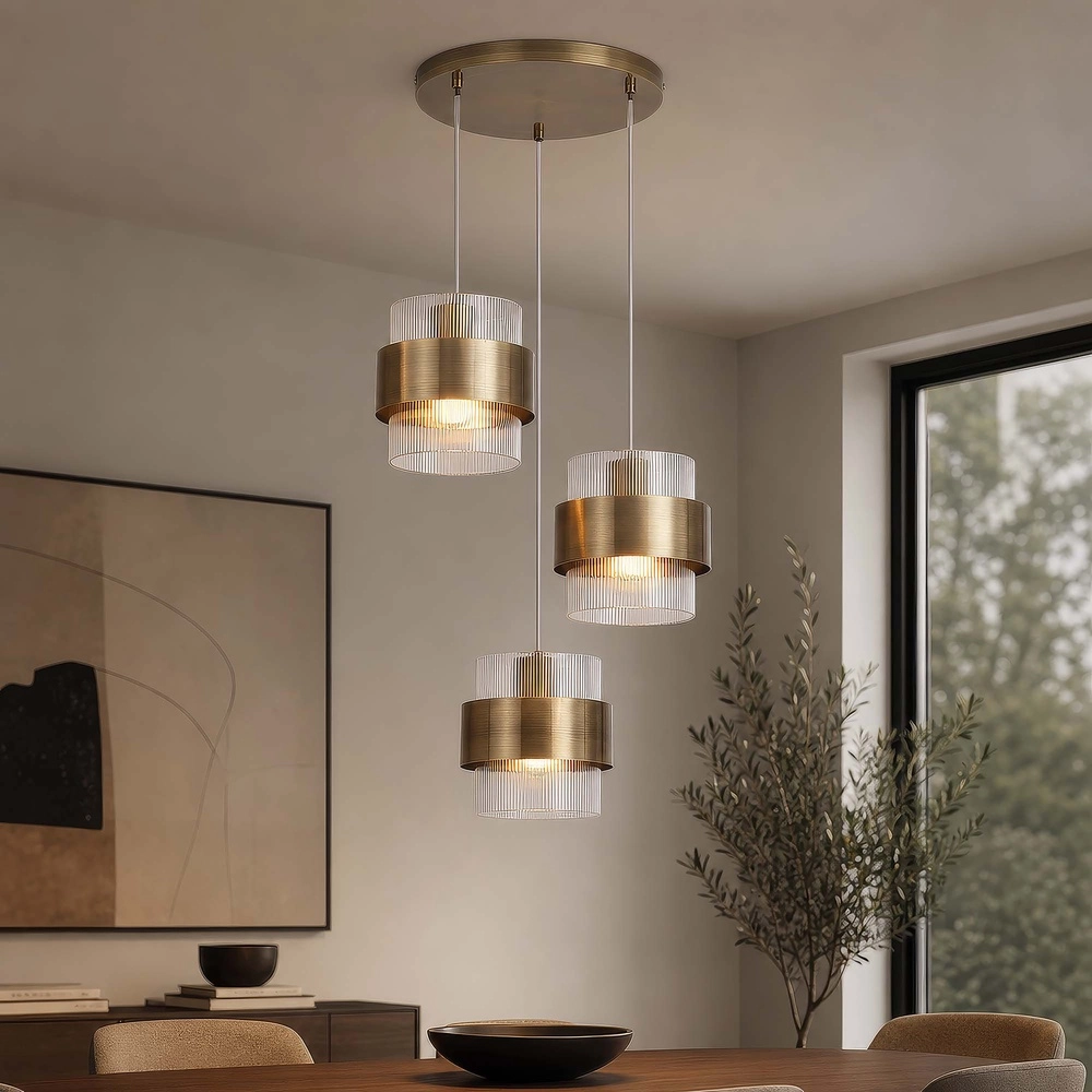 Pendant lamp Royal 3-light antique brass