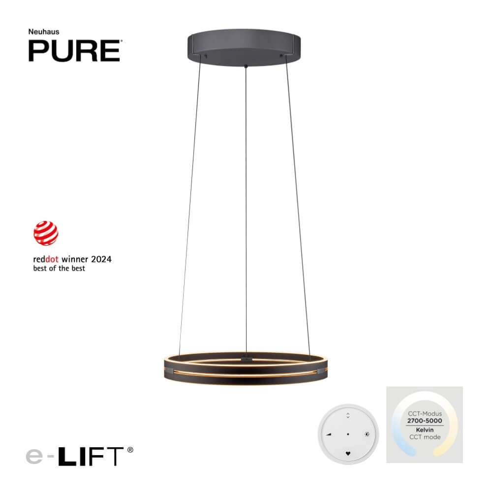 Sleek hanging lamp Pure E-Loop black Paul Neuhaus 4012248386224