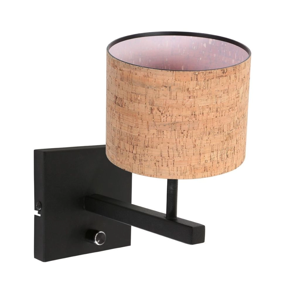 Black wall lamp Stang with cork cap Ø20cm