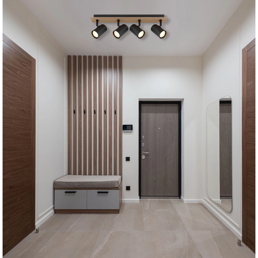 Ceiling lamp Linca 4-light black with wood Globo 9007371458943