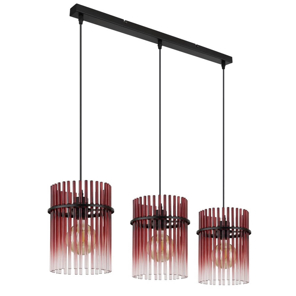 Black pendant lamp Gorley with red glass 3-lights Globo 9007371465965