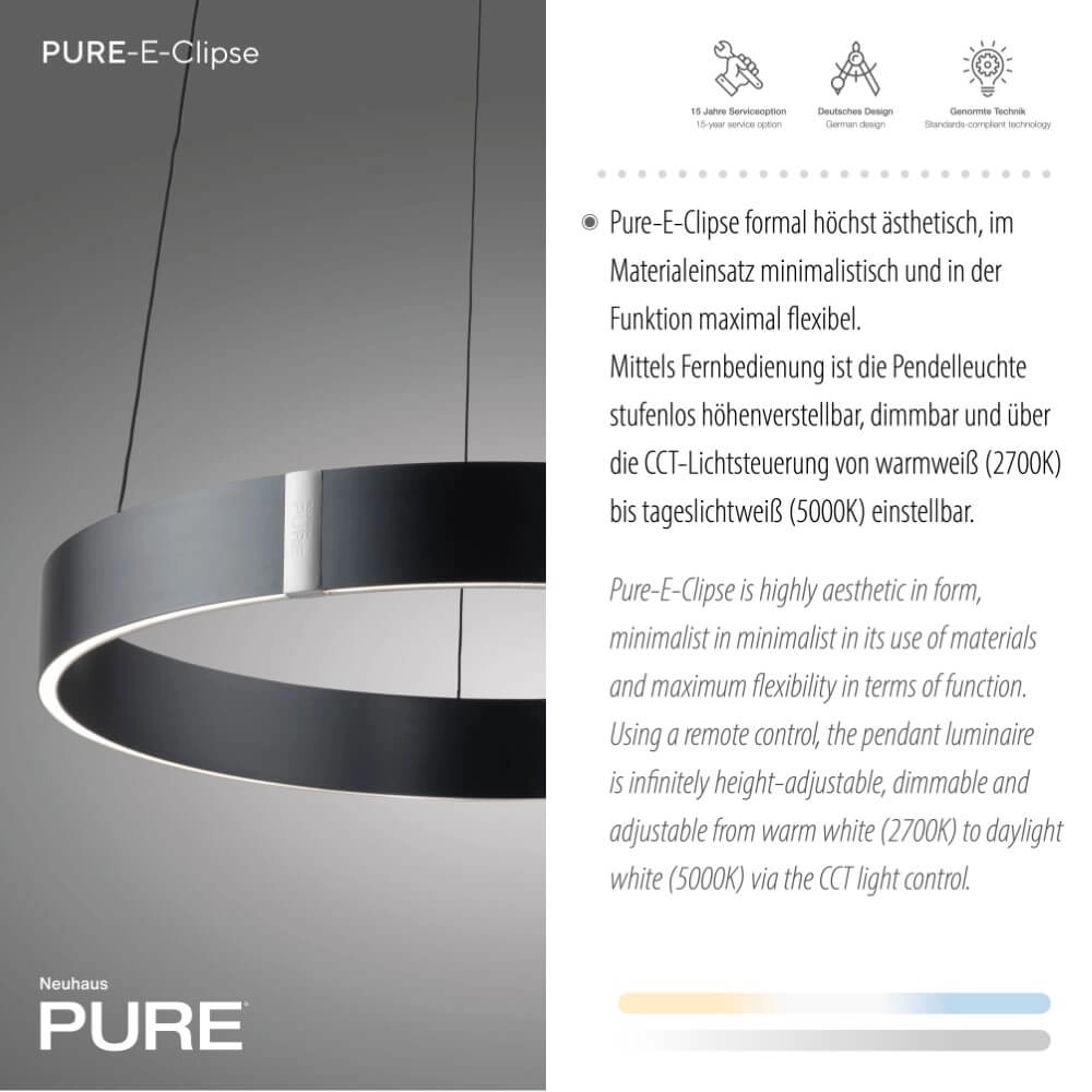Round hanging lamp Pure E-Clipse gray Ø 50cm Paul Neuhaus 4012248372319