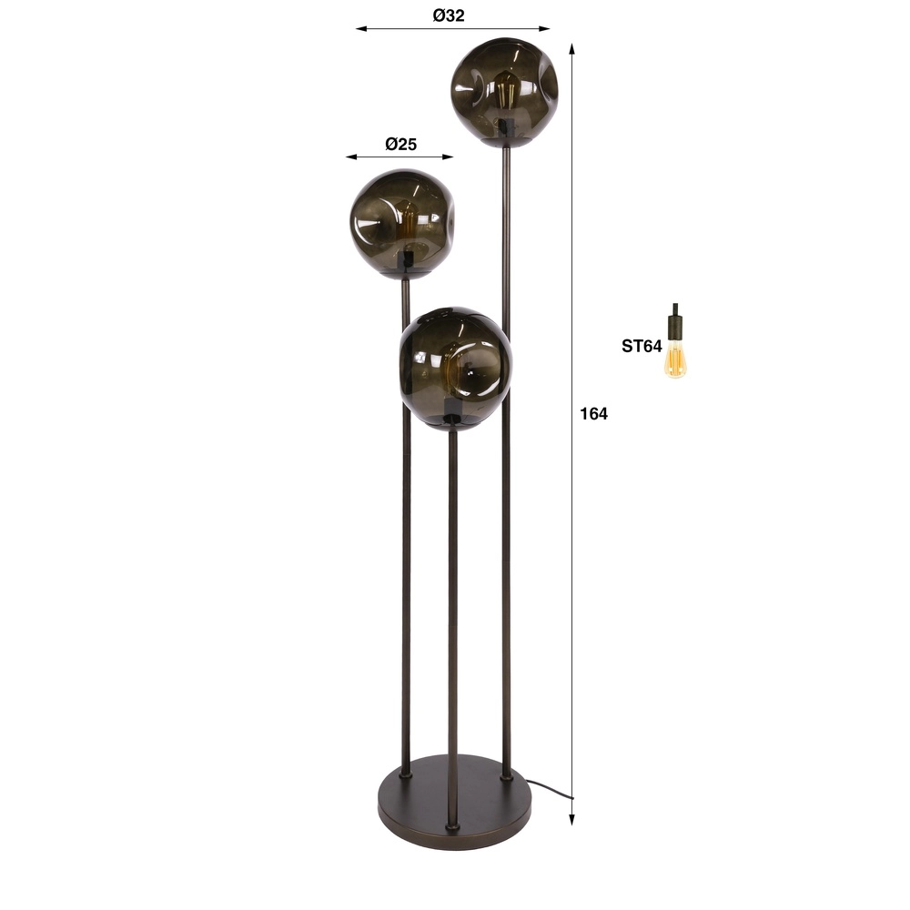 Glass floor lamp Stellar 3-light - smoke glass Lyora 8716803511613