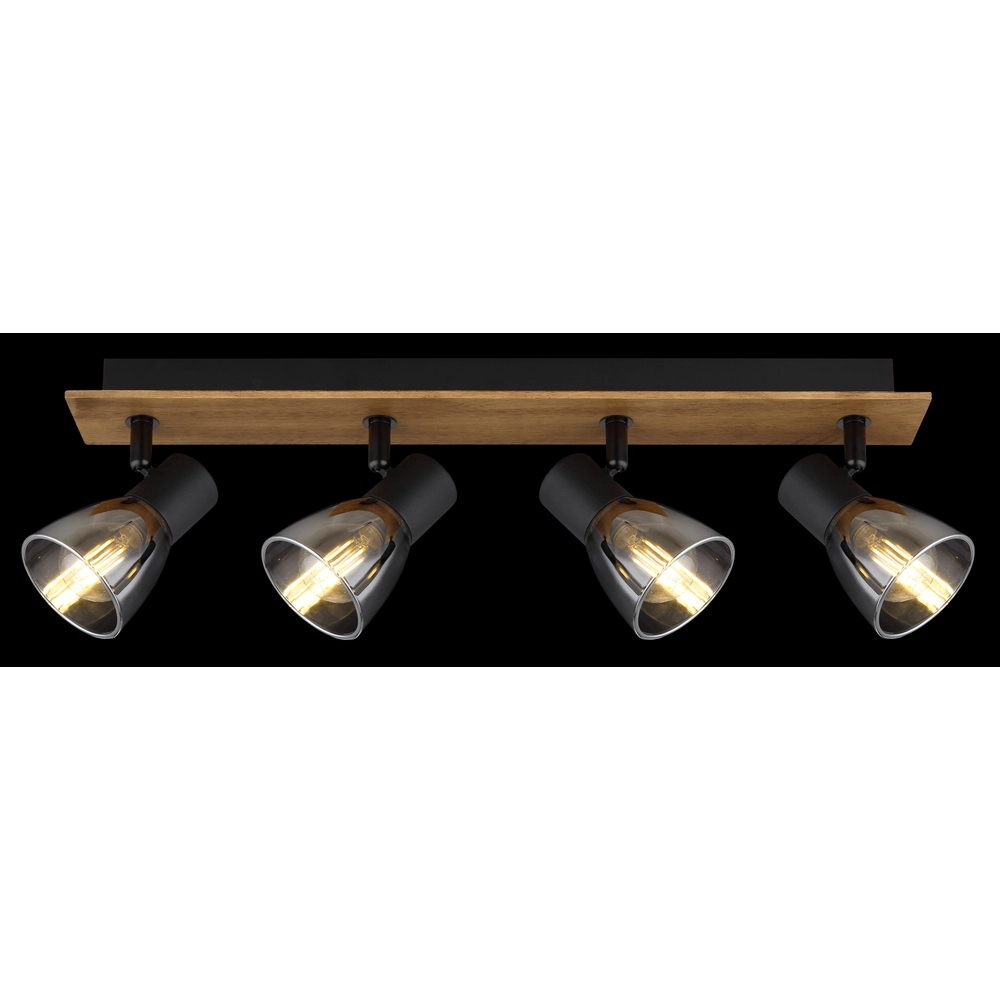 Ceiling lamp Claude 4-light black with wood Globo 9007371434213