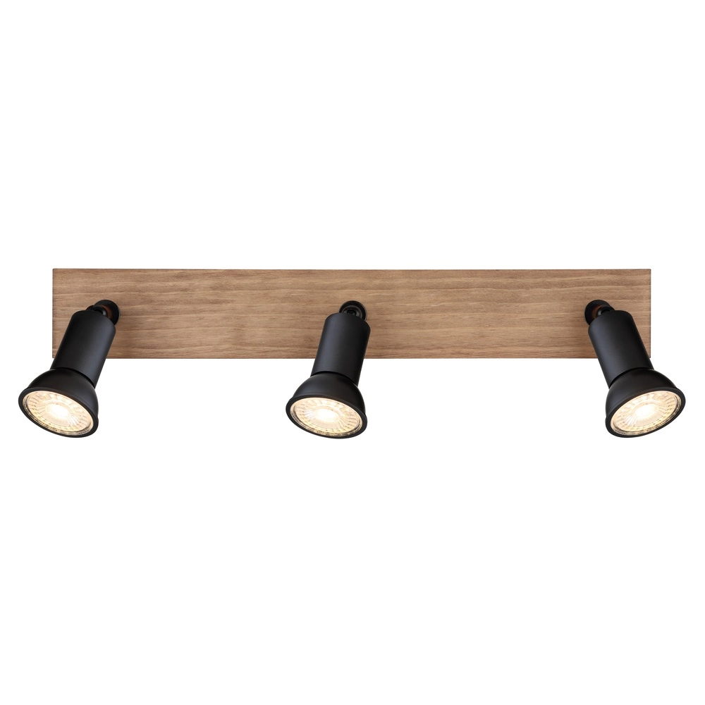 Ceiling spotlight Drew black with wood 3-lights Globo 9007371433780