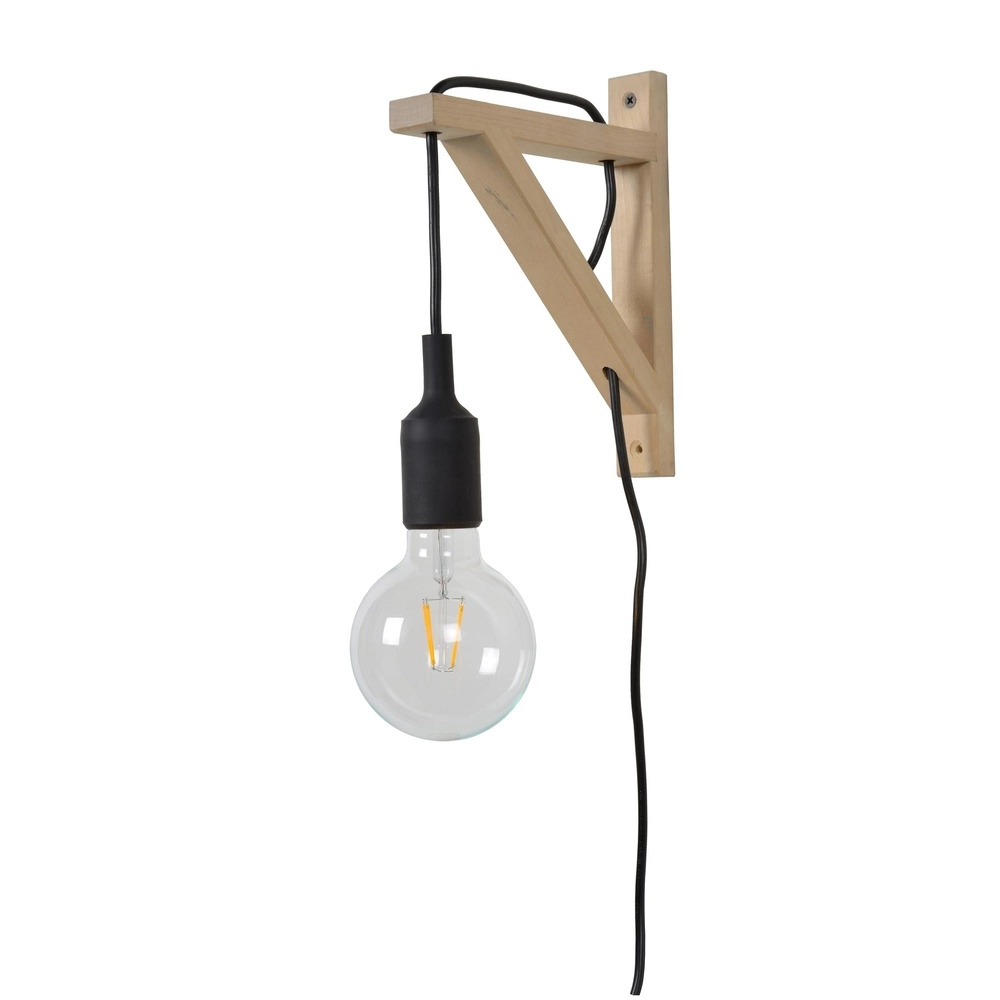 Wooden wall lamp Fix with black cord