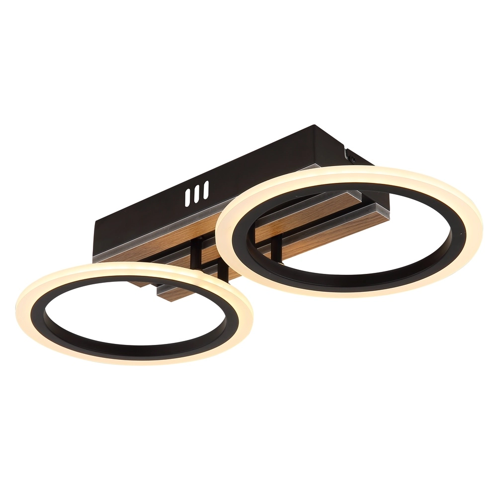 Ceiling lamp Blevins black with wood 2 rings Globo 9007371572168