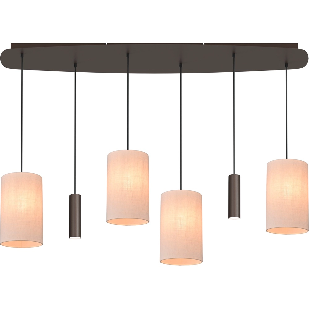 6-light pendant lamp Lisbourg Cocoa with off white cap