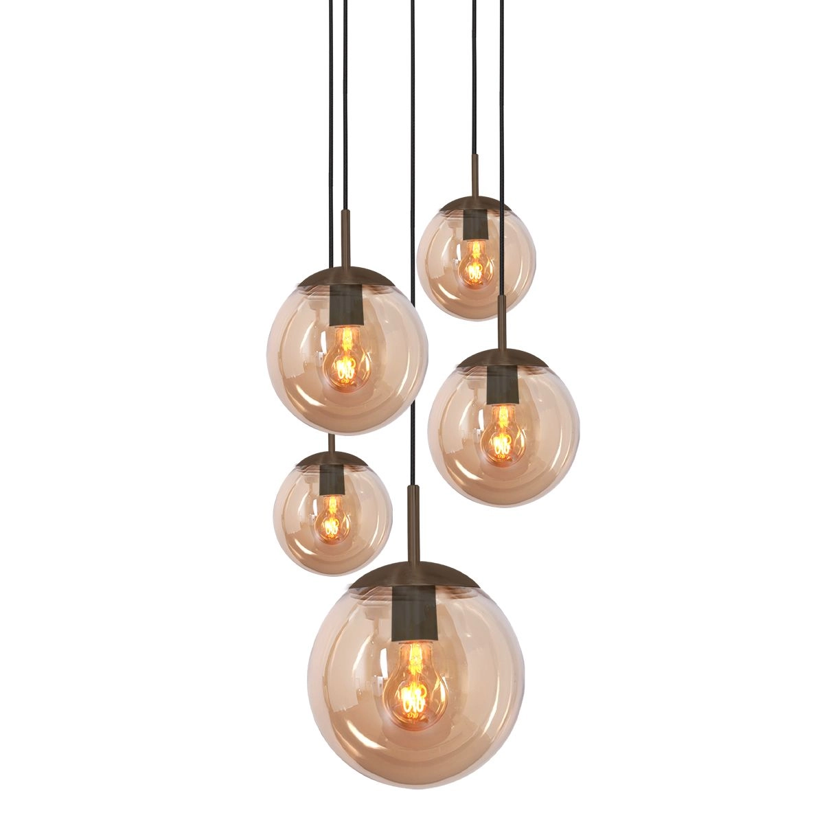 5-light vide pendant lamp Bollique Cocoa with amber glass Steinhauer 8712746187175