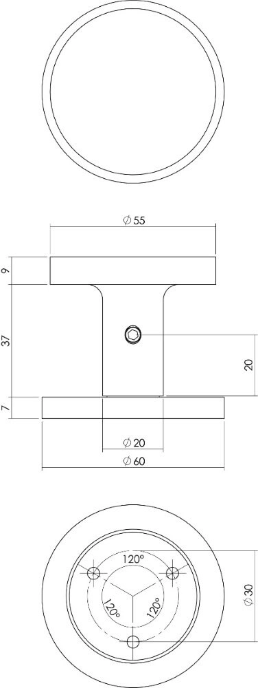 Black front door knob Castor One-sided mounting Intersteel 8714186492048
