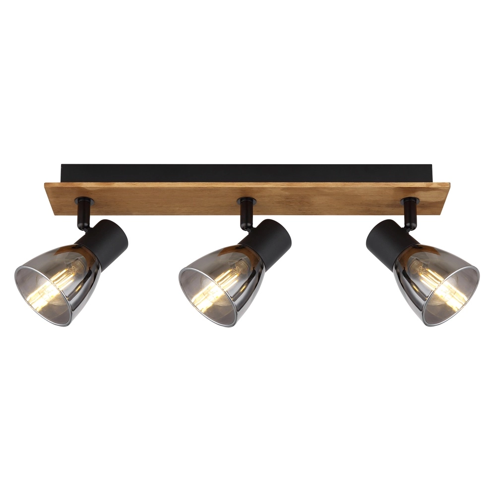 Ceiling lamp Claude 3-light black with wood Globo 9007371431212