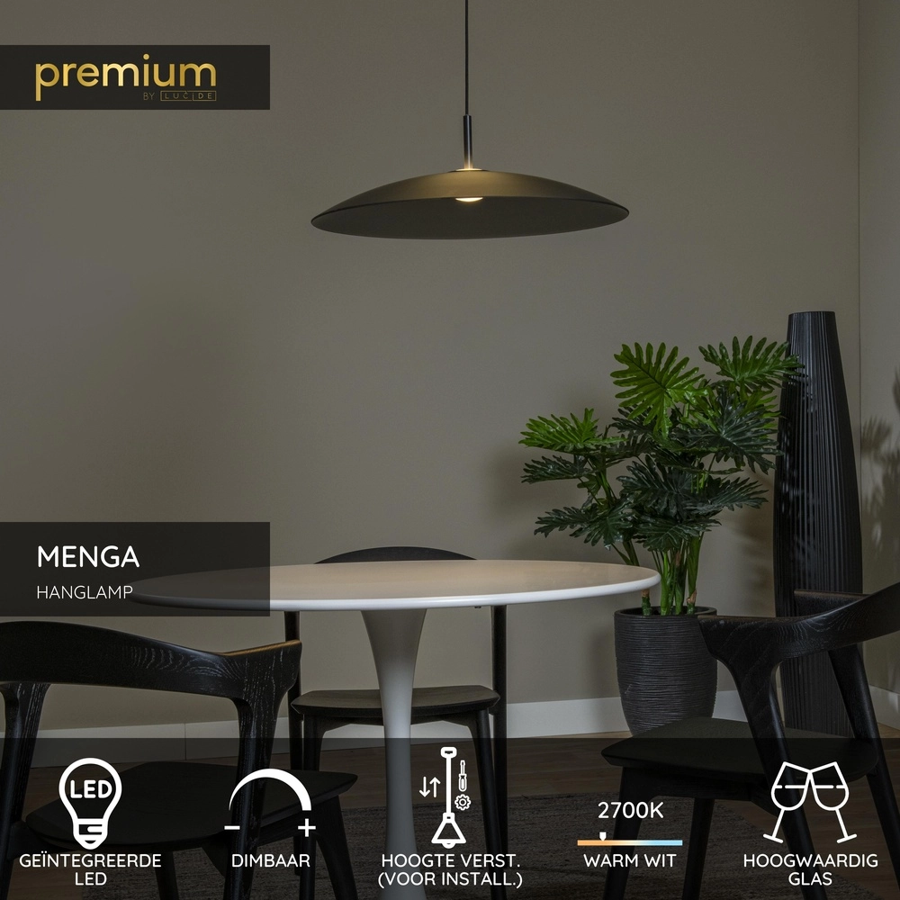 Sleek pendant lamp Menga Ø 60cm smoke glass Premium by Lucide 5411212251176
