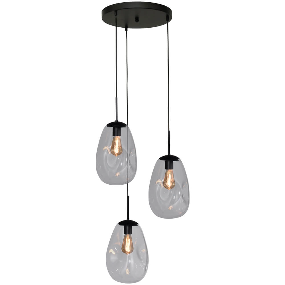 Pendant hanging lamp Lava 3x clear glass Ø 22.5cm