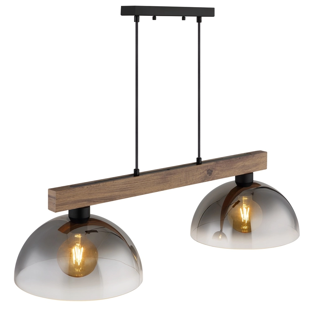 Country Pendant Lamp Romy 2-light black with wood Globo 9007371583355