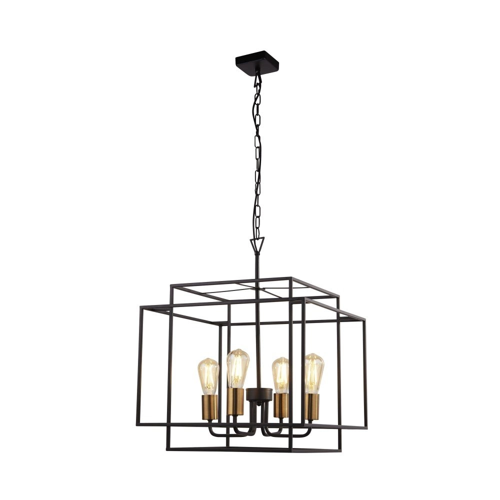Sleek pendant lamp Crate 4-light black with gold