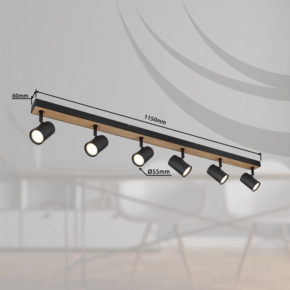 Ceiling lamp 6-lights Robby black with wood Globo 9007371432141