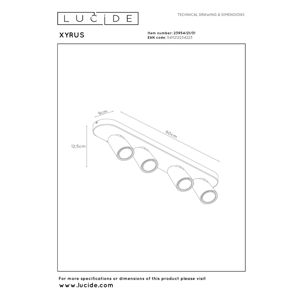 Ceiling spotlight Xyrus 4-light white Lucide 5411212234223