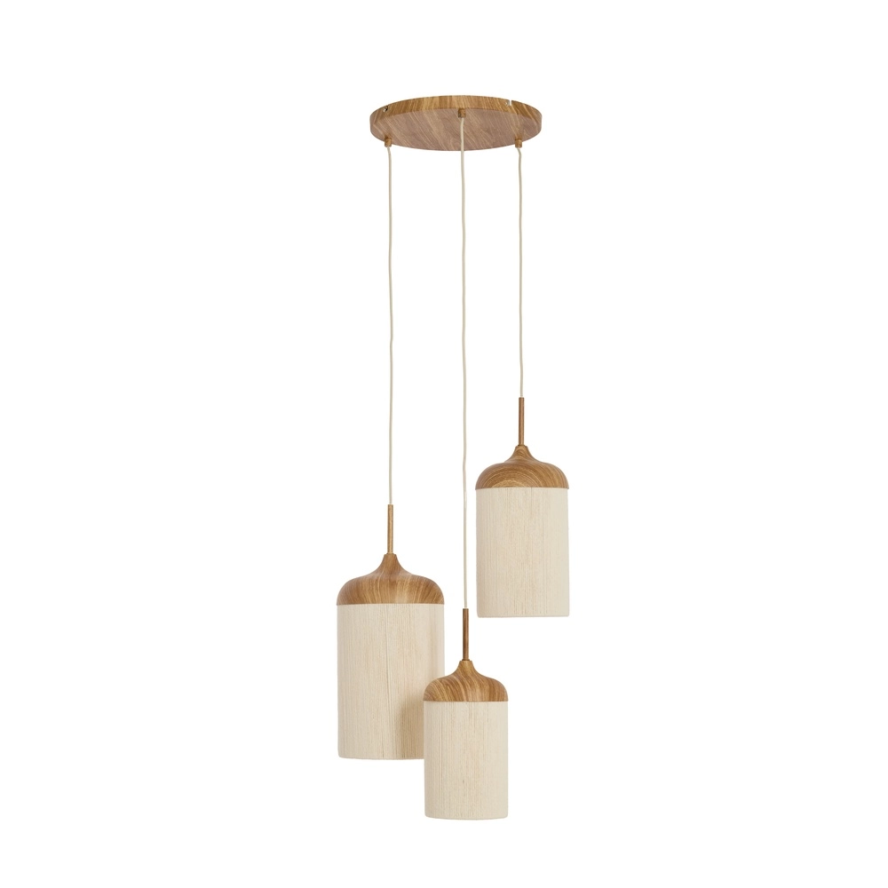 3-light pendant lamp Danialo light brown with rope