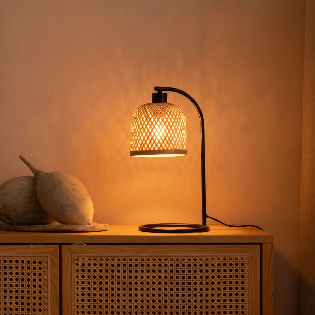 Table lamp Intra black with bamboo cap